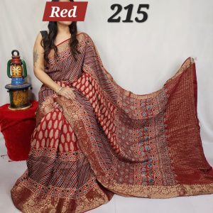Pure dola silk ajrakh natural hand block saree
