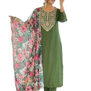 Naixa Women's Rayon Embroidered Straight Kurta with Pant and Dupatta Sets (Available in Plus Size) (NX-696)